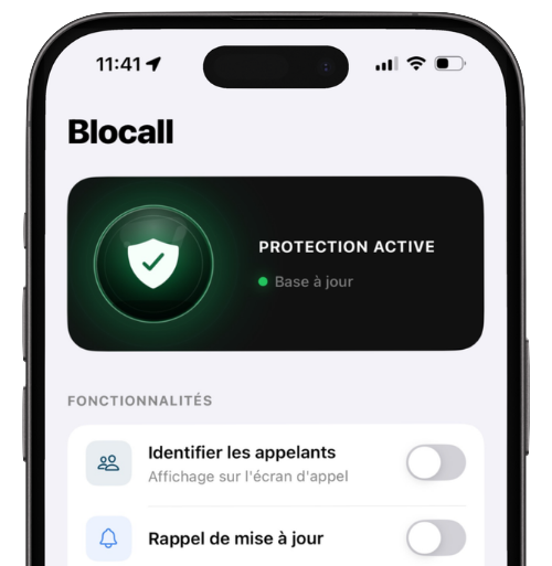 Écran d'accueil de l'application Blocall